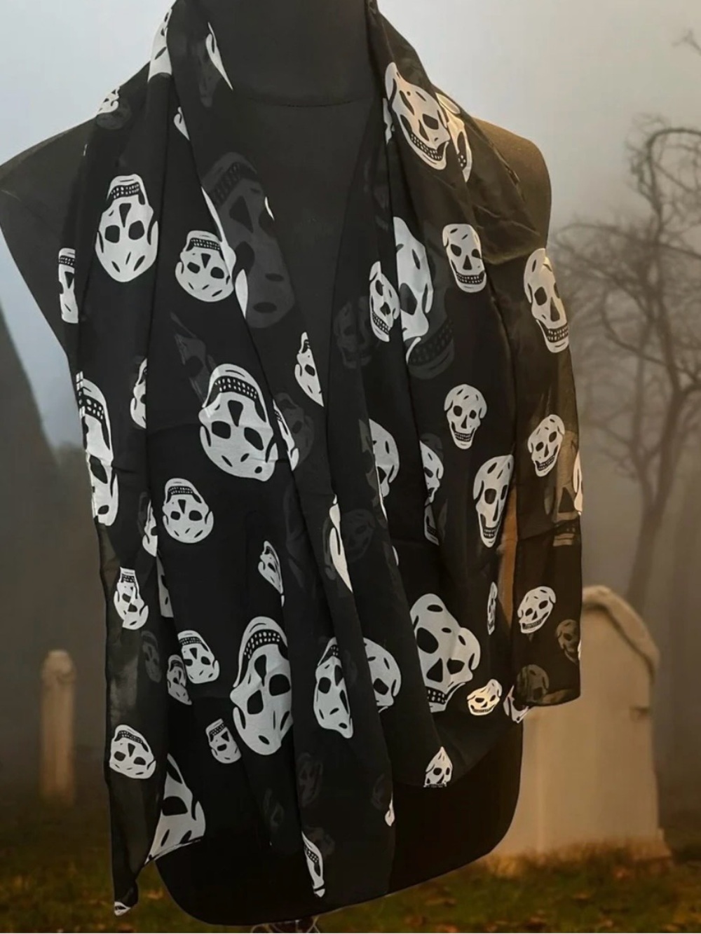 Black Skull Print Scarf Wrap